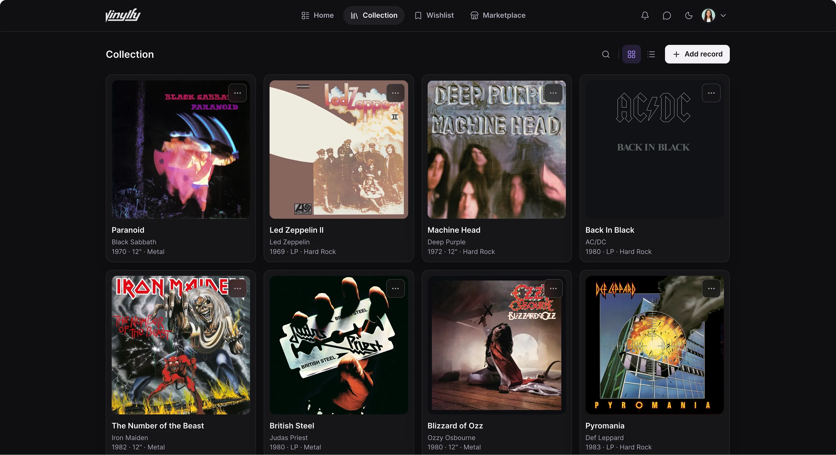 Vinylfy collection grid of owned records