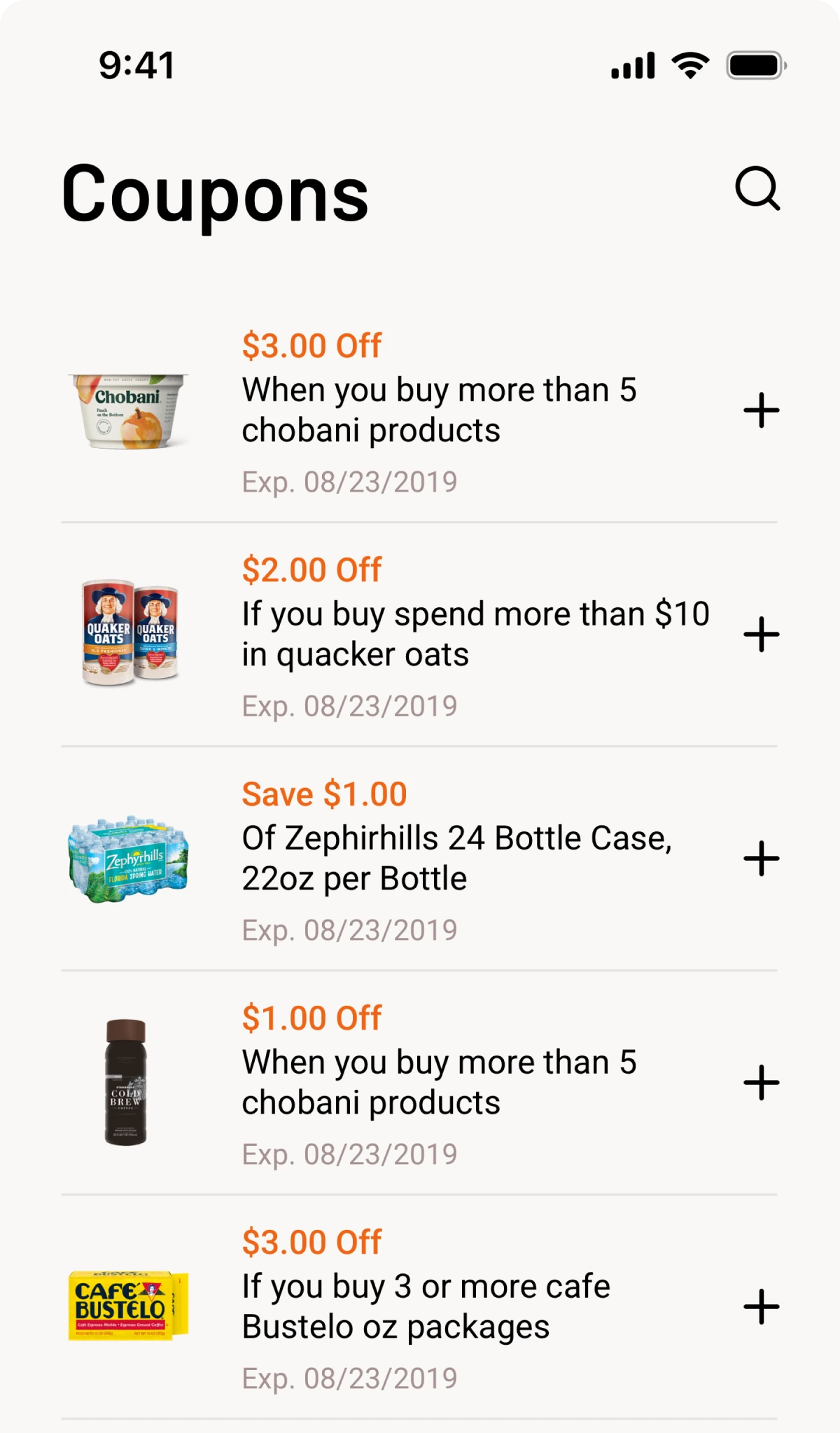 List of available coupons