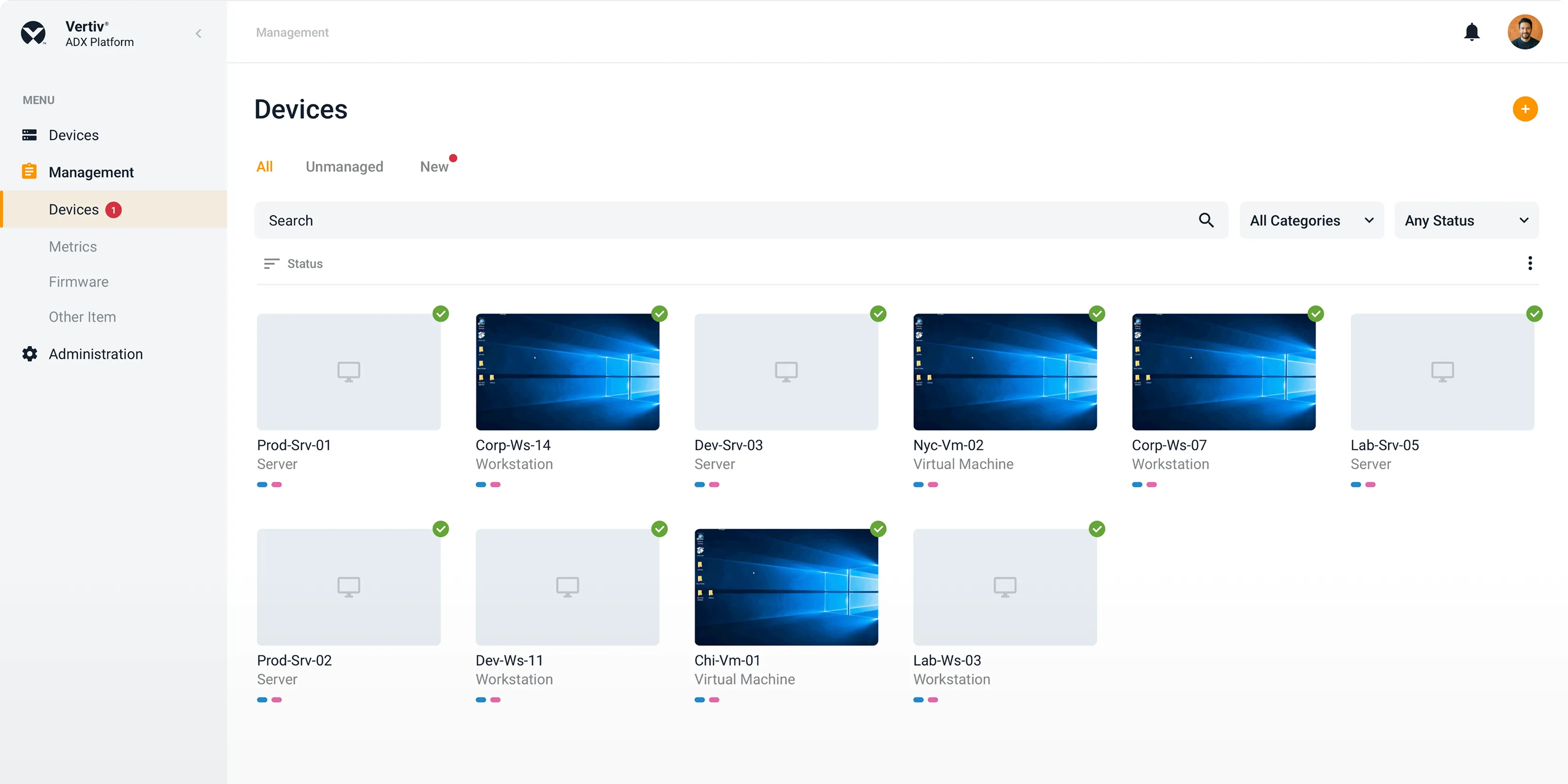 ADX devices table and drawer interface