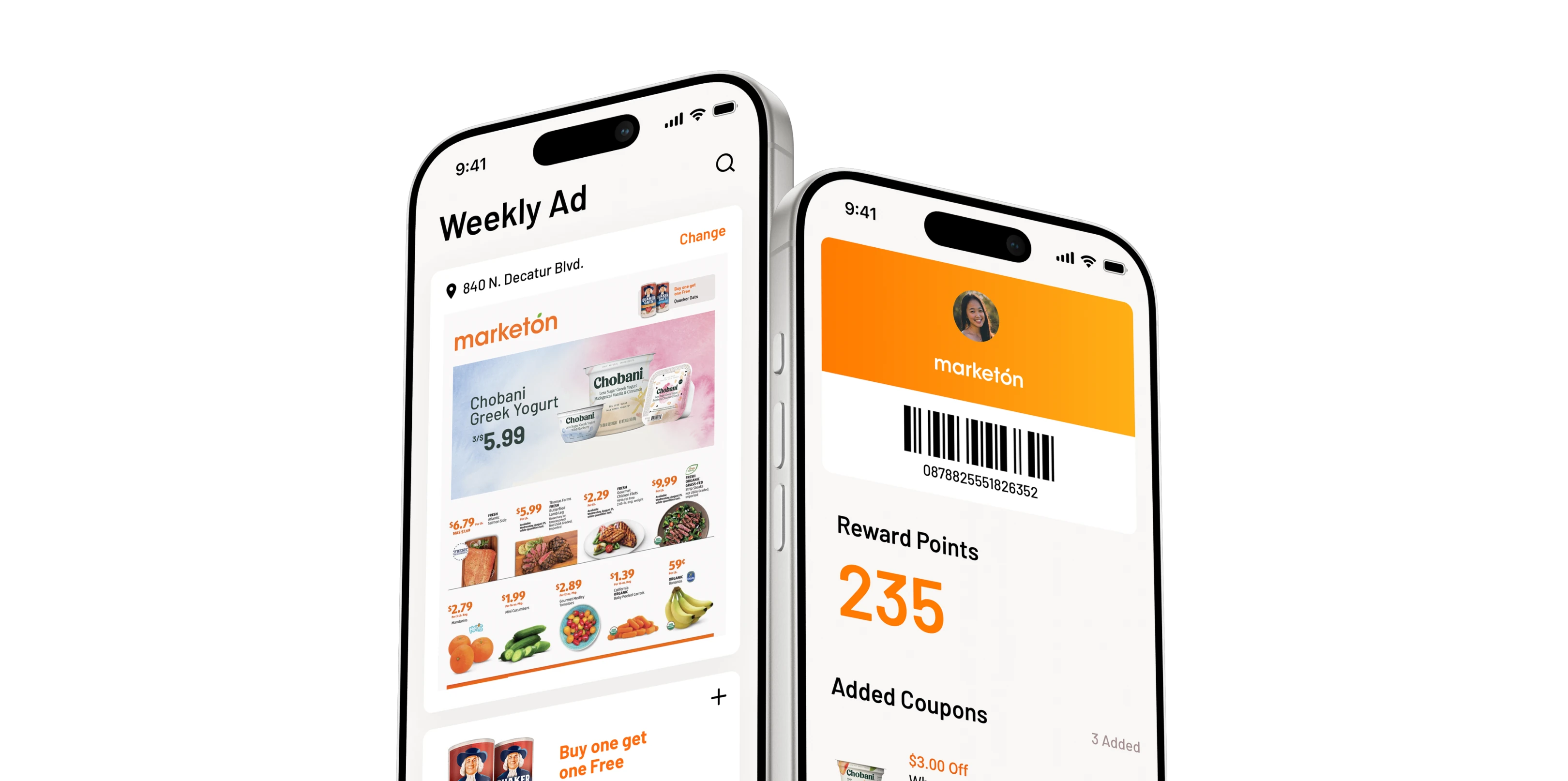 VentaOS weekly ad and digital loyalty card on two phones