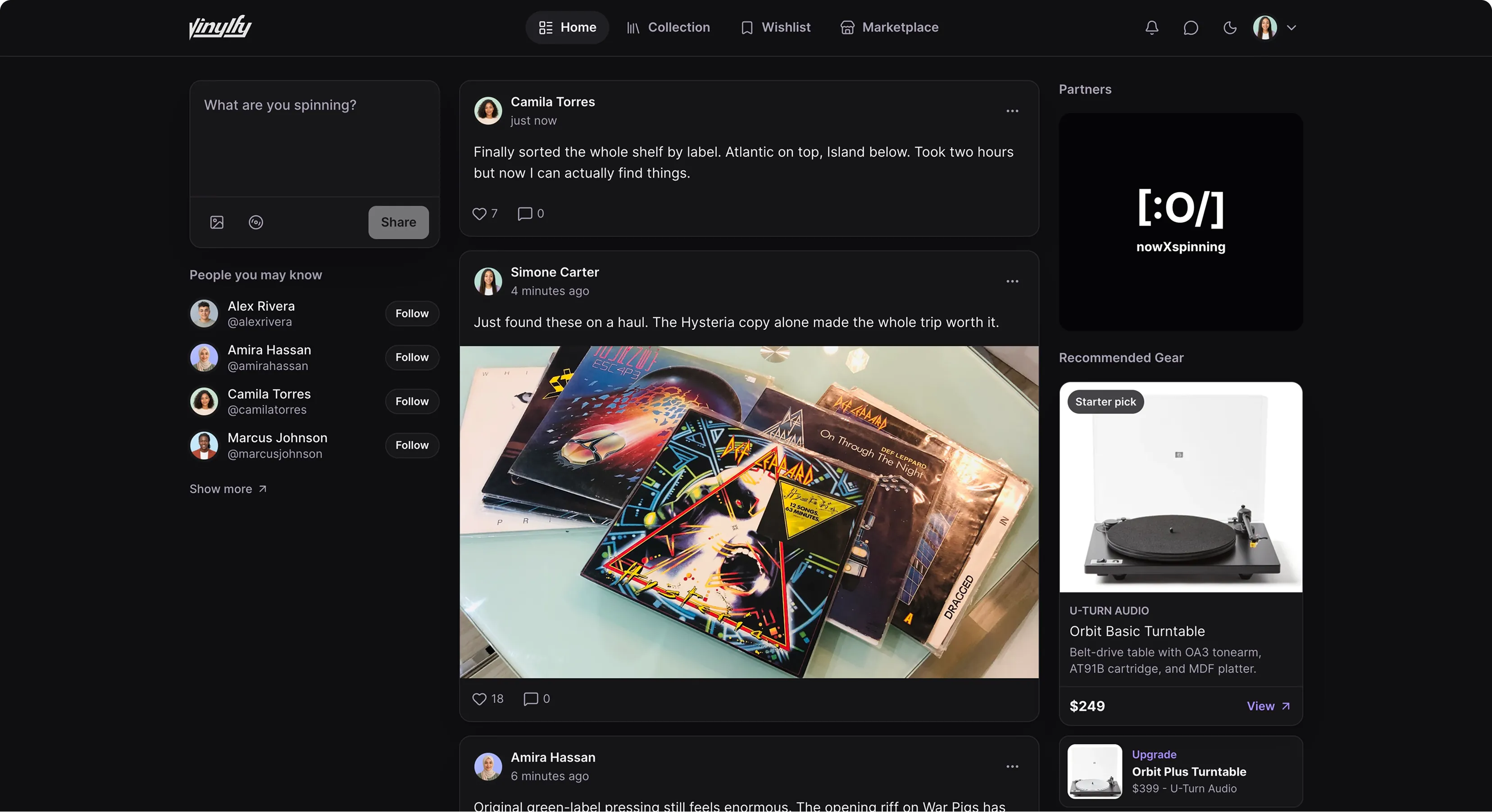 Vinylfy home feed with posts from people you follow