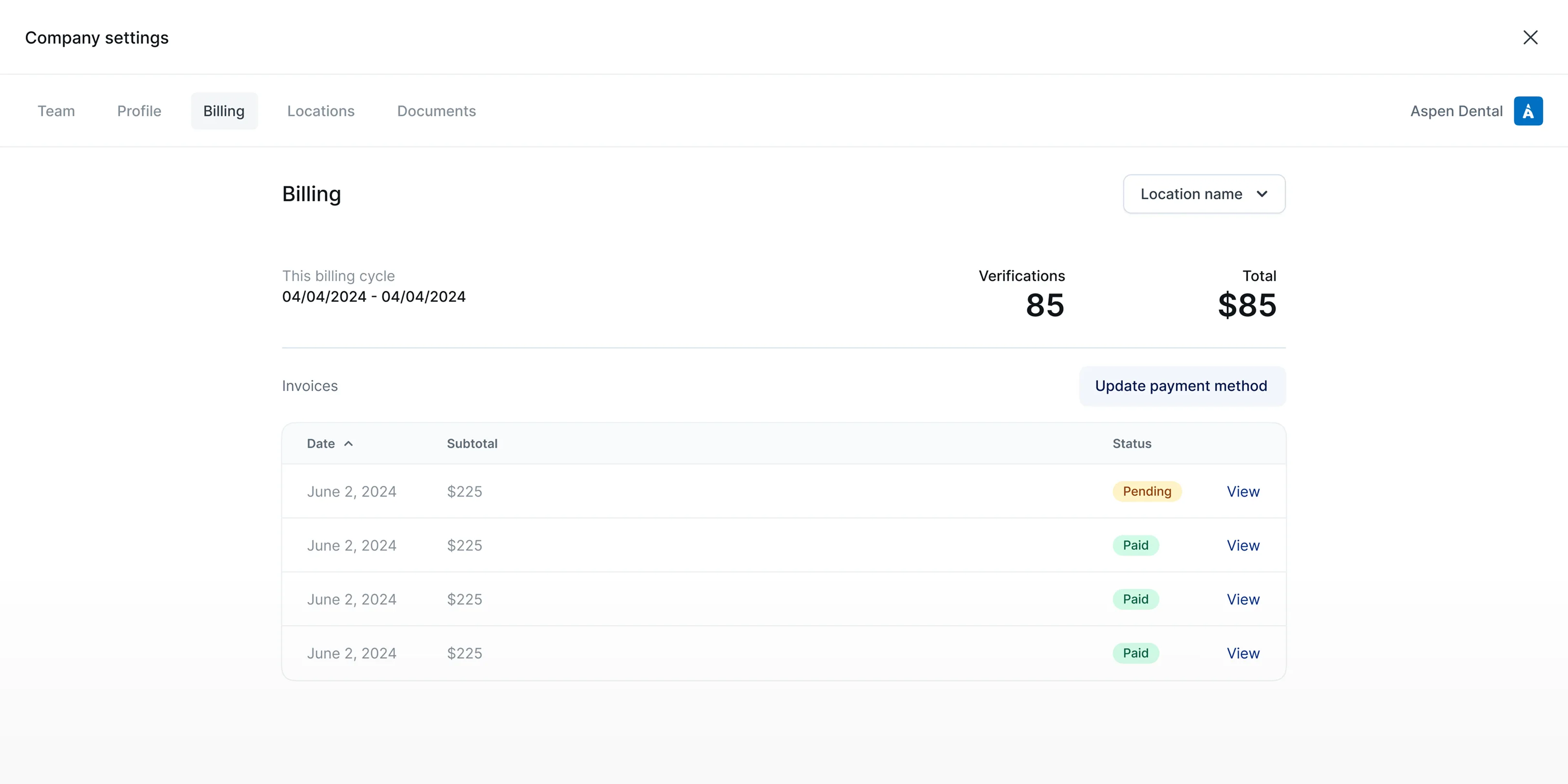 Useful dashboard, claims list