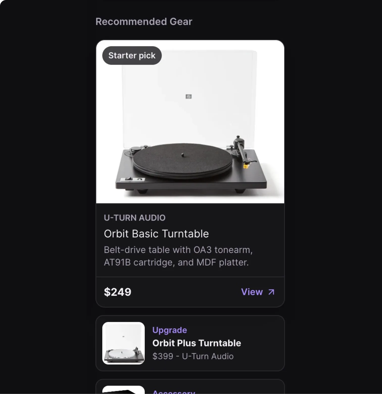 Recommended gear panel with turntable suggestions