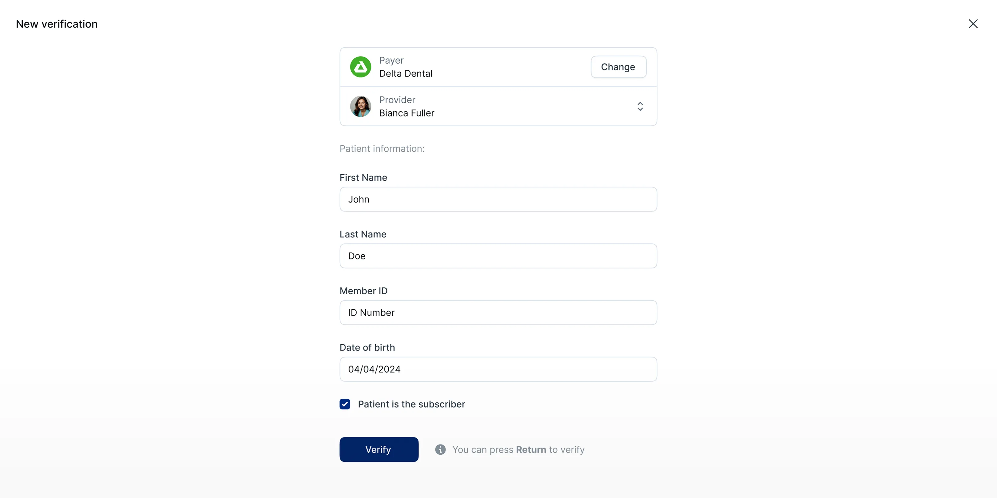 Verification flow showing claim address and group details